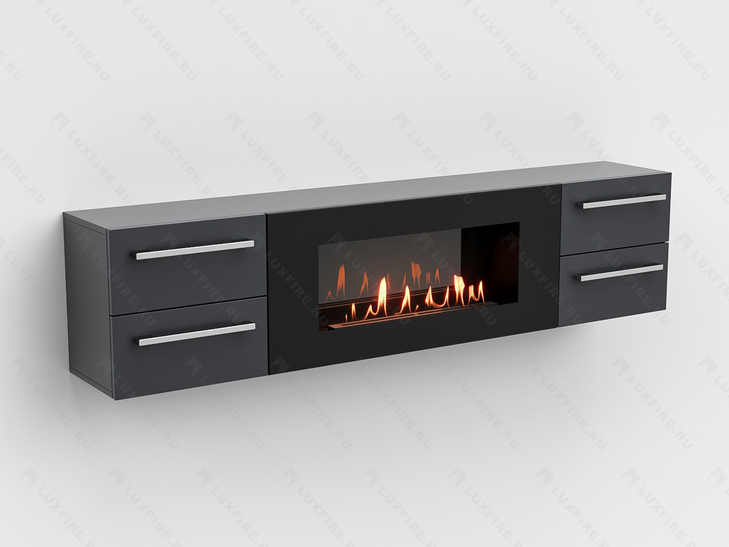 Тумба ТВ Lux Fire "Нева" настенная 1700 матовая, графит с биокамином 900 Тумба ТВ Lux Fire "Нева" настенная 1700 матовая, графит с биокамином 900