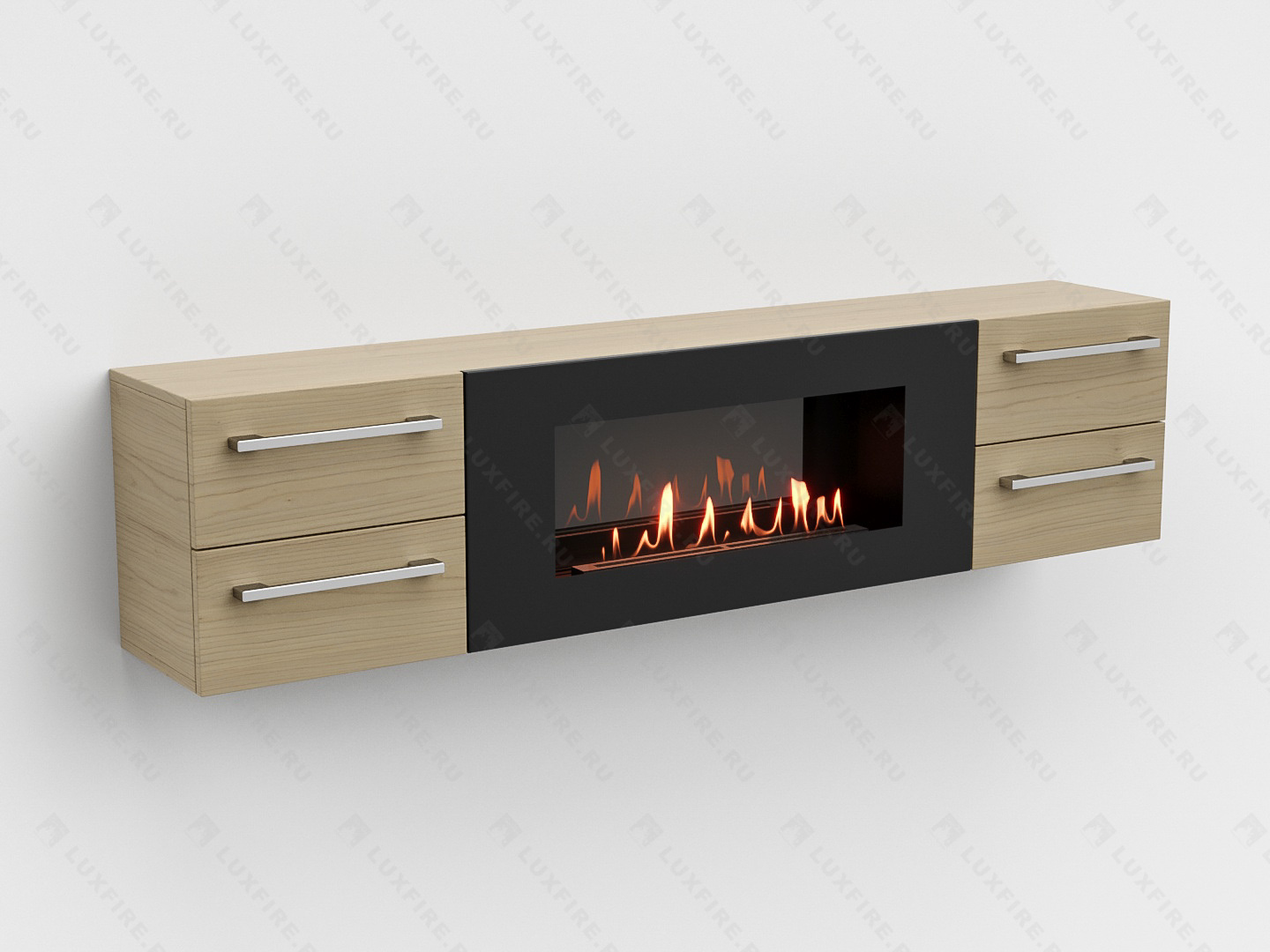 Тумба ТВ Lux Fire "Нева" настенная 1700 матовая, светлый дуб с биокамином 900 Тумба ТВ Lux Fire "Нева" настенная 1700 матовая, светлый дуб с биокамином 900