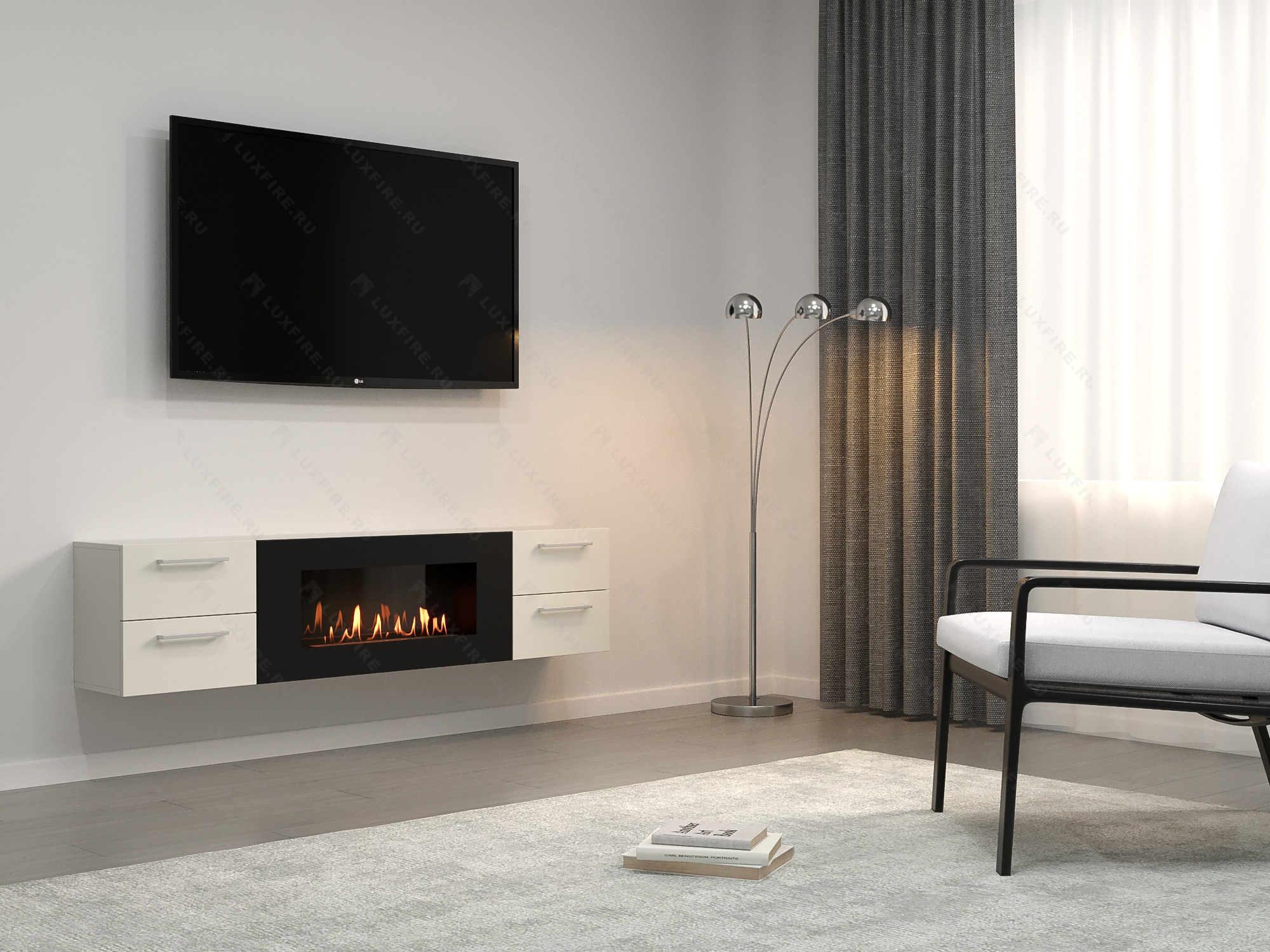 Тумба ТВ Lux Fire "Нева" настенная 1700 матовая, белая с биокамином 900 Тумба ТВ Lux Fire "Нева" настенная 1700 матовая, белая с биокамином 900 по цене 99 070 руб.